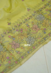 Creamy Lime Green - Shalini - Premium Super Net Saree with Embroidery Weaving Border, Pallu and Buttas - Best for Office Wear / Hightea party