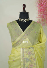 Creamy Lime Green - Shalini - Premium Super Net Saree with Embroidery Weaving Border, Pallu and Buttas - Best for Office Wear / Hightea party