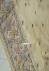 Ivory Beige - Shalini - Premium Super Net Saree with Embroidery Weaving Border, Pallu and Buttas - Best for Office Wear / Hightea party