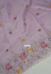 Creamy Lilac with Scallop - Shalini - Premium Super Net Saree Petite Embroidery Weaving Border and Buttas with Scallop - Best for Office Wear / Hightea party