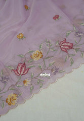 Creamy Lilac with Scallop - Shalini - Premium Super Net Saree Petite Embroidery Weaving Border and Buttas with Scallop - Best for Office Wear / Hightea party