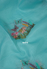 Aqua Blue with Lace - Shalini - Premium Super Net Saree with Embroidery Weaving - Best for Office Wear / Hightea party