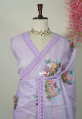 Lilac Glow with Lace - Shalini - Premium Super Net Saree with Embroidery Weaving - Best for Office Wear / Hightea party