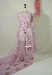 Onion Pink with Lace - Shalini - Premium Super Net Saree with Embroidery Weaving - Best for Office Wear / Hightea party
