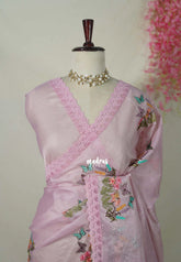 Onion Pink with Lace - Shalini - Premium Super Net Saree with Embroidery Weaving - Best for Office Wear / Hightea party
