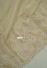Creamy Ivory - Shalini - Premium Super Net Saree with Floral Embroidery Border - Best for Office Wear / Hightea party