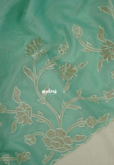 Creamy Turquoise Green - Shalini - Premium Super Net Saree with Floral Embroidery Border - Best for Office Wear / Hightea party