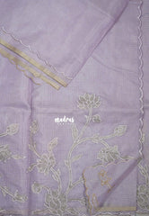 Creamy Lilac - Shalini - Premium Super Net Saree with Floral Embroidery Border - Best for Office Wear / Hightea party