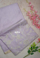 Creamy Lilac - Shalini - Premium Super Net Saree with Floral Embroidery Border - Best for Office Wear / Hightea party