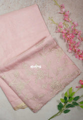 Creamy Pink - Shalini - Premium Super Net Saree with Floral Embroidery Border - Best for Office Wear / Hightea party