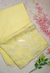 Creamy Yellow - Shalini - Premium Super Net Saree with Floral Embroidery Border - Best for Office Wear / Hightea party
