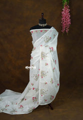 Pearl White - Shalini - Premium Super Net Saree with Embroidery - Best for Office Wear / Hightea party
