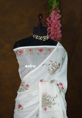 Pearl White - Shalini - Premium Super Net Saree with Embroidery - Best for Office Wear / Hightea party