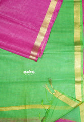Magenta Pink with Green - Shalini Premium kota silk with small border contrast pallu and blouse