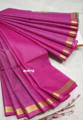 Magenta Pink with Green - Shalini Premium kota silk with small border contrast pallu and blouse