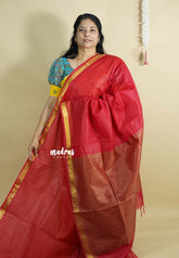 Cherry Red - Shalini Premium kota silk  and Giccha Pallu with Tissue Small Boder