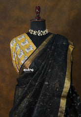 Bold Black - Surabhi - Premium Kota Silk Embroidery Saree with Double Blouse Combo - Best for Office Wear