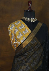 Bold Black - Surabhi - Premium Kota Silk Embroidery Saree with Double Blouse Combo - Best for Office Wear