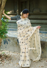 Ivory Cream - Aathini - Malayalam Letters Hand block Bamboo Cotton Double Blouse Combo | Best for college | school | Award function