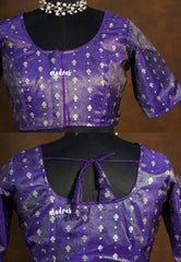 Golden Shade Purple - Shimmering Gold Tissue Silk Cotton Readymade Blouse