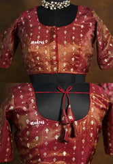 Golden Shade Maroon - Shimmering Gold Tissue Silk Cotton Readymade Blouse