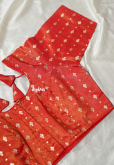 Golden Shade Orange Red - Shimmering Gold Tissue Silk Cotton Readymade Blouse