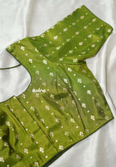 Golden Shade Sap Green- Shimmering Gold Tissue Silk Cotton Readymade Blouse