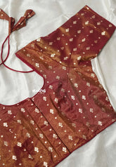 Golden Shade Maroon - Shimmering Gold Tissue Silk Cotton Readymade Blouse