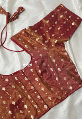 Golden Shade Maroon - Shimmering Gold Tissue Silk Cotton Readymade Blouse