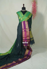 Midnight Blue - Sico Gadwal Semi Silk Checks with Ganga Jamuna Border - Best for Wedding Functions