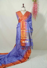 Violet Blue - Sico Gadwal Checks with Rudraksham and Temple Border - Perfect for Wedding Functions