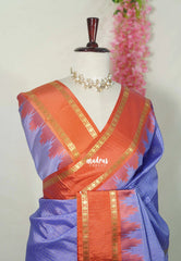 Violet Blue - Sico Gadwal Checks with Rudraksham and Temple Border - Perfect for Wedding Functions