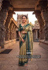 Elachi Green - Sico Gadwal Semi Silk Checks with Rettapet Rudraksham Border - Best for Wedding Functions