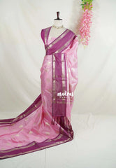 Lotus Pink - Sico Gadwal Semi Silk Checks with Buttas and Rettapet Border - Best for Diwali Functions | Temple Visit