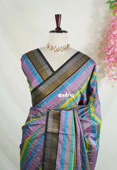Ethnic Rainbow - Sico Gadwal Semi Silk Checks with Silver & Golden Border - Best for Small Functions