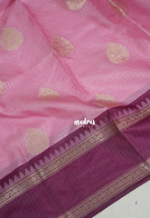 Lotus Pink - Sico Gadwal Semi Silk Checks with Buttas and Rettapet Border - Best for Diwali Functions | Temple Visit
