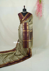 Taupe Grey-Flower Border - Sico Gadwal Semi Silk Checks with Rettapet Flower Border - Best for Wedding Functions