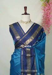 Peacock Blue - Sico Gadwal Semi Silk Plain with Mango Border - Best for Wedding Functions