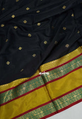 Jet Black Sico Gadwal Semi Silk Saree with Traditional Rettapet Border & Buttas | Elegant Wedding Wear Saree