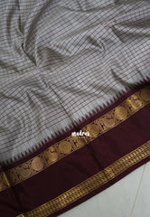 Dove Grey - Sico Gadwal Semi Silk Checks with Traditonal Rudraksham Border - Best for Wedding Functions | Temple Visit