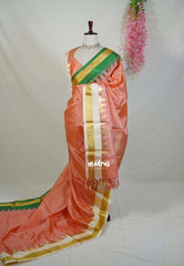 Peach Orange - Sico Gadwal Semi Silk Muthukattam with Temple Border - Best for Small Functions