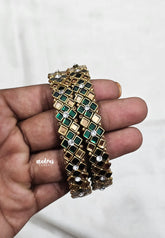 Silk Thread Kundan Bangles – Green & White Stone (Size 2.6)