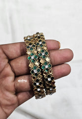 Silk Thread Kundan Bangles β Green & White Stone (Size 2.6)