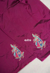 Beet Pink - Mayuri - 1 mtr Silk Cotton Embroidered Blouse Piece – Rajasthani Woman Motif
