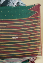 Dark Green - Silk Linen saree with Temple Border