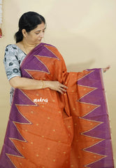 Warm Rust Orange - Silk Linen saree with Temple Border