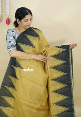 Pastel Mustard Yellow - Silk Linen saree with Temple Border