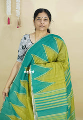 Mehendi Green - Silk Linen saree with Temple Border