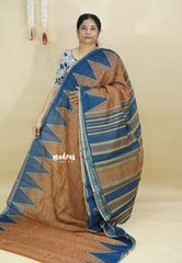 Mild Brown - Silk Linen saree with Temple Border