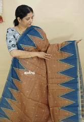 Mild Brown - Silk Linen saree with Temple Border